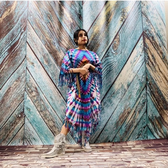 Boho Tie Dye Maxi LOA Tunic Top Dress Kaftan - Picture 11 of 12